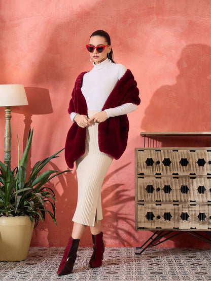 InWeave Burgundy Faux Fur Cape