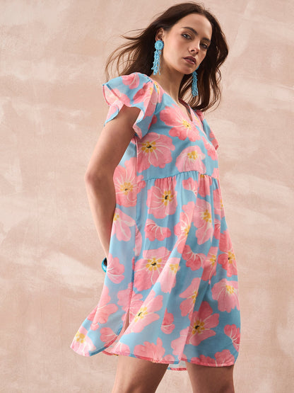 InWeave Skyblue Peach Short Dress