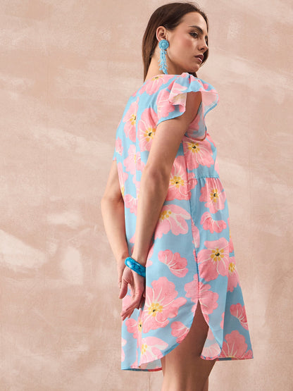 InWeave Skyblue Peach Short Dress