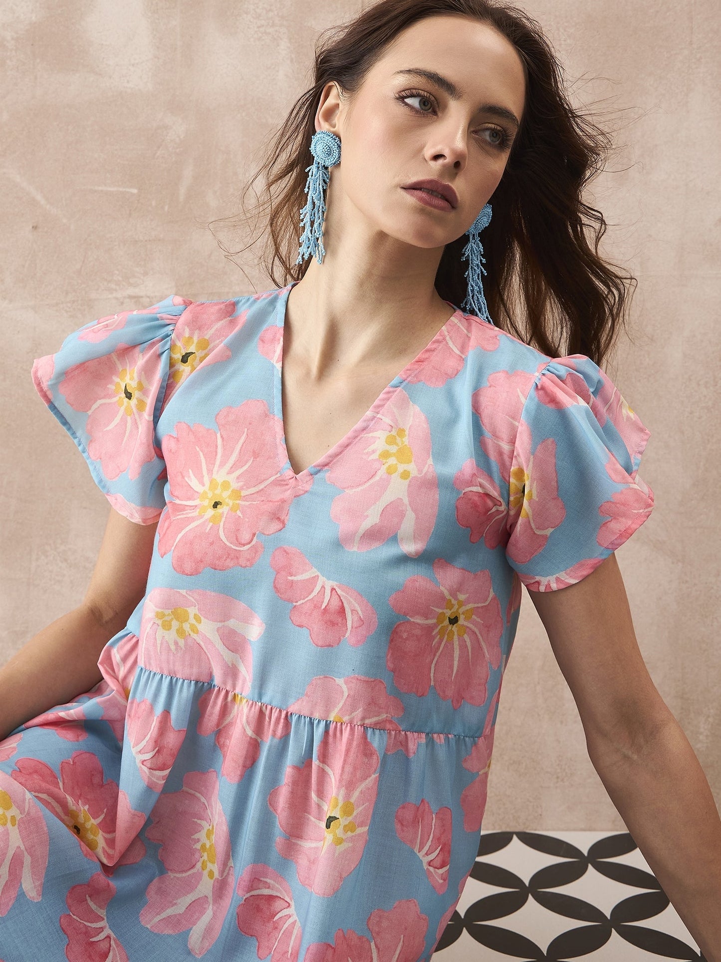 InWeave Skyblue Peach Short Dress