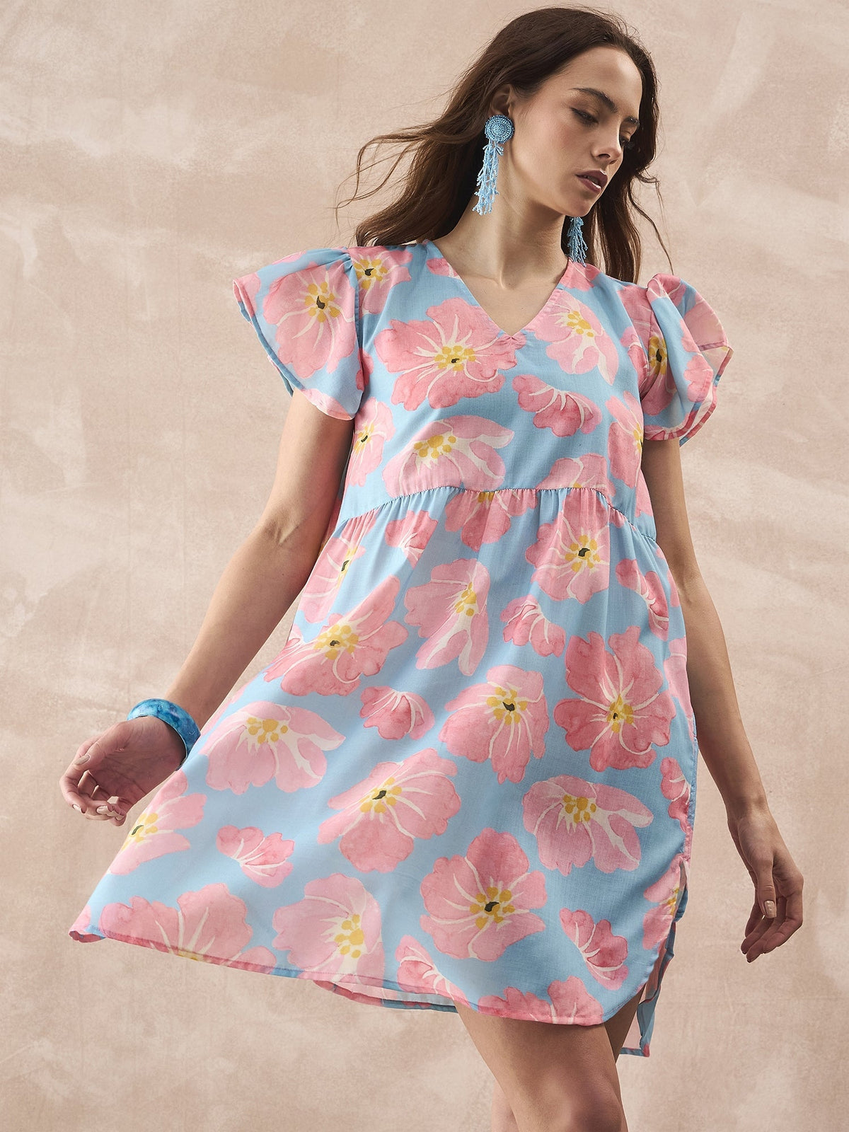 InWeave Skyblue Peach Short Dress