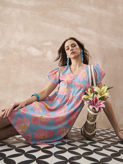 InWeave Skyblue Peach Short Dress