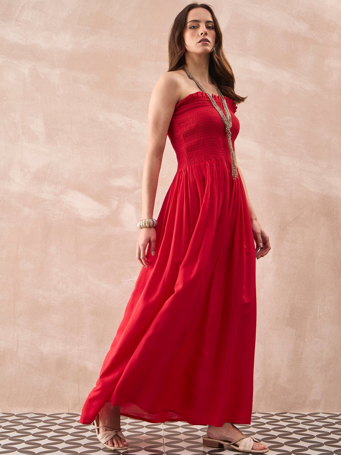 InWeave Red Solid Off Shoulder Dress