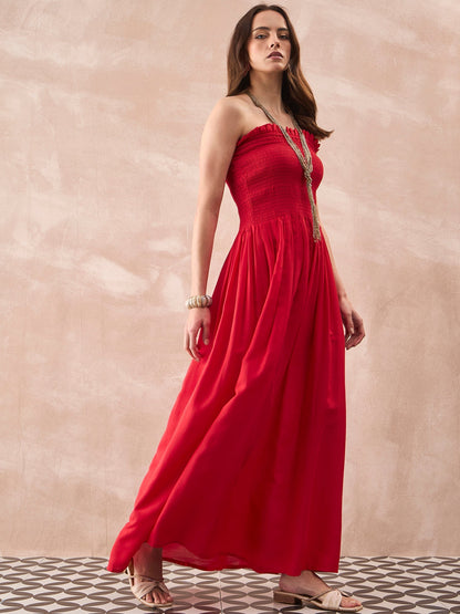 InWeave Red Solid Off Shoulder Dress