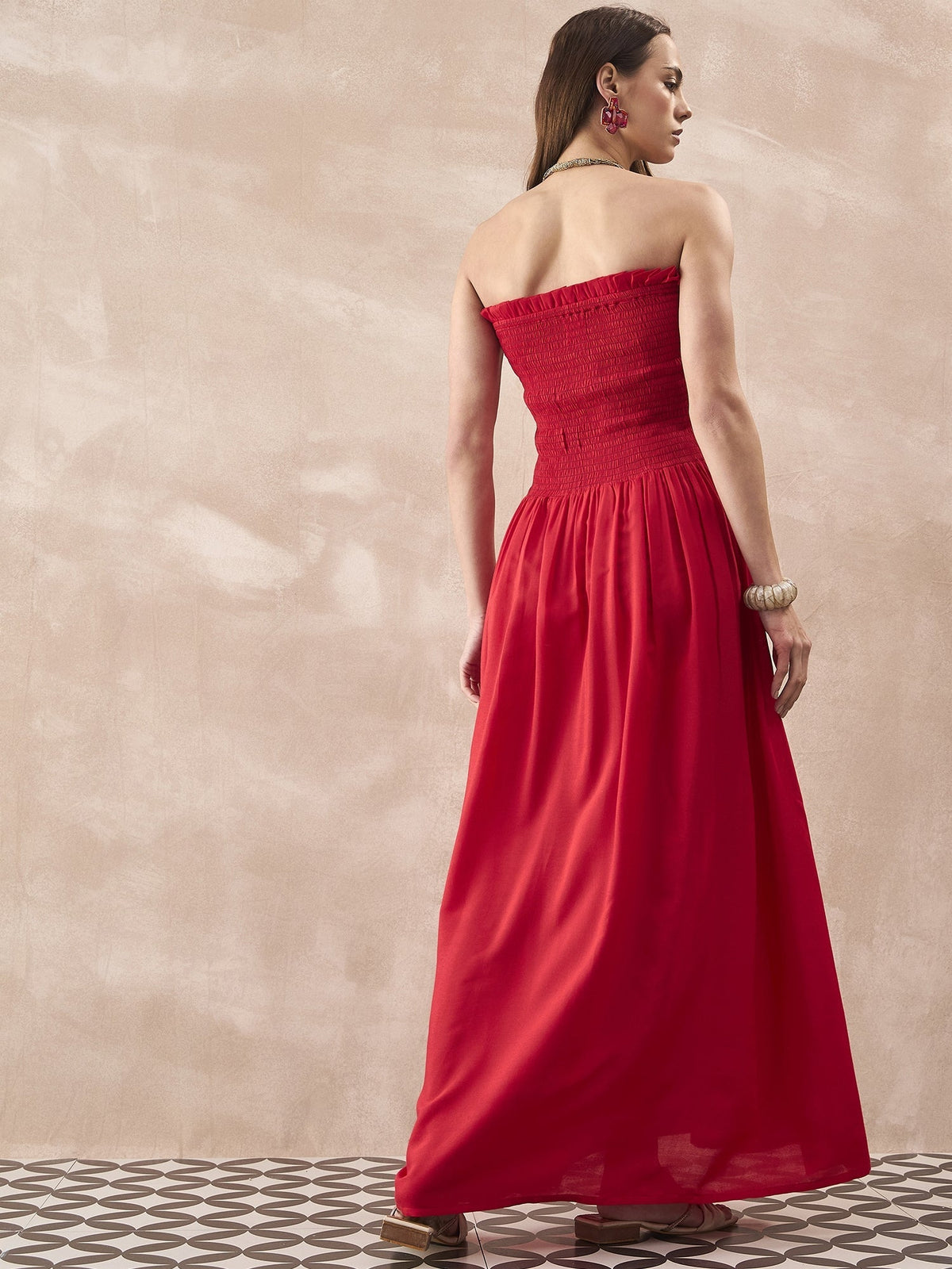 InWeave Red Solid Off Shoulder Dress