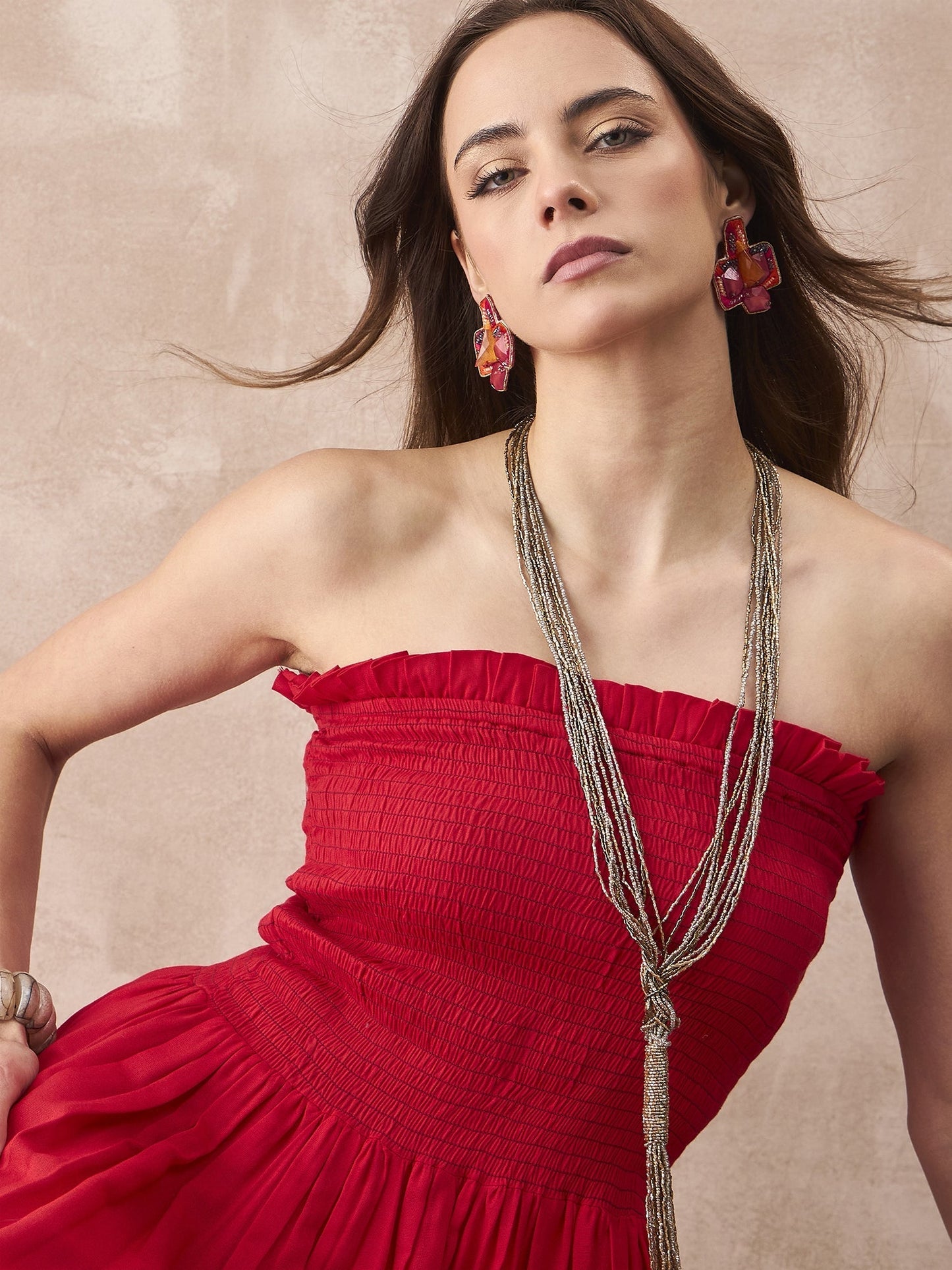 InWeave Red Solid Off Shoulder Dress