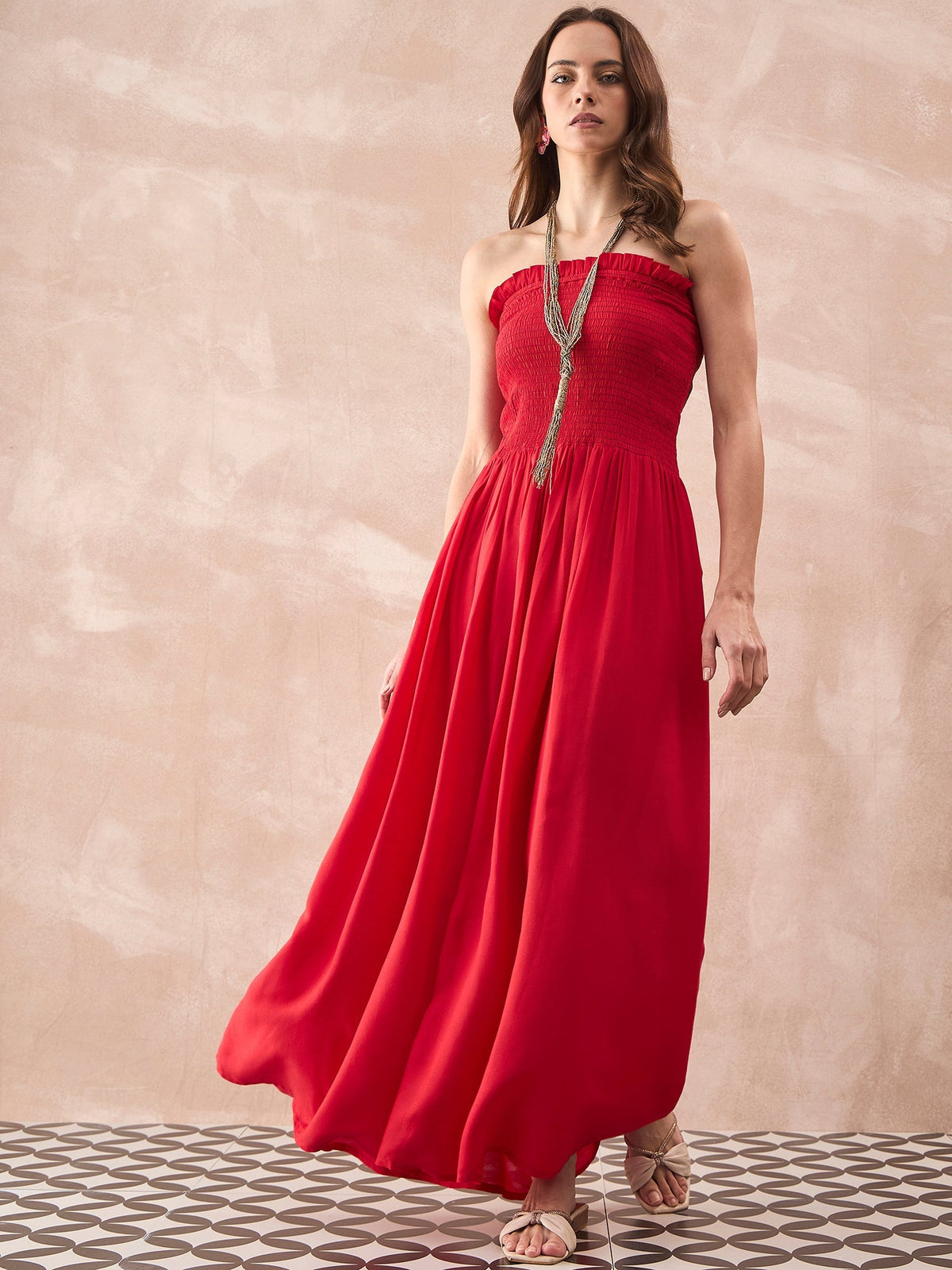 InWeave Red Solid Off Shoulder Dress