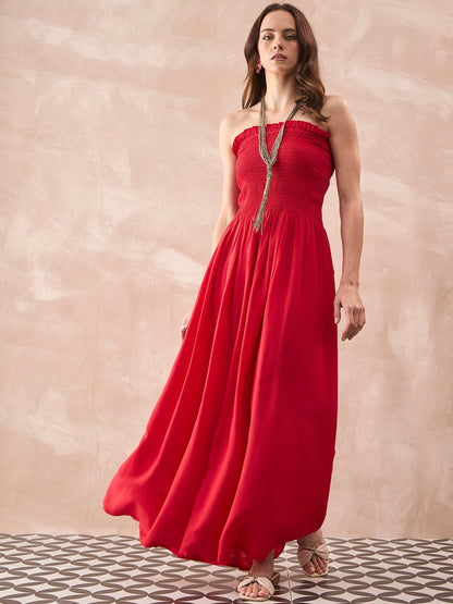 InWeave Red Solid Off Shoulder Dress