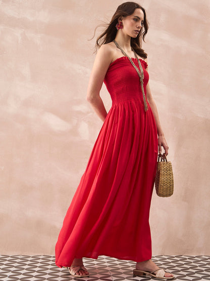 InWeave Red Solid Off Shoulder Dress