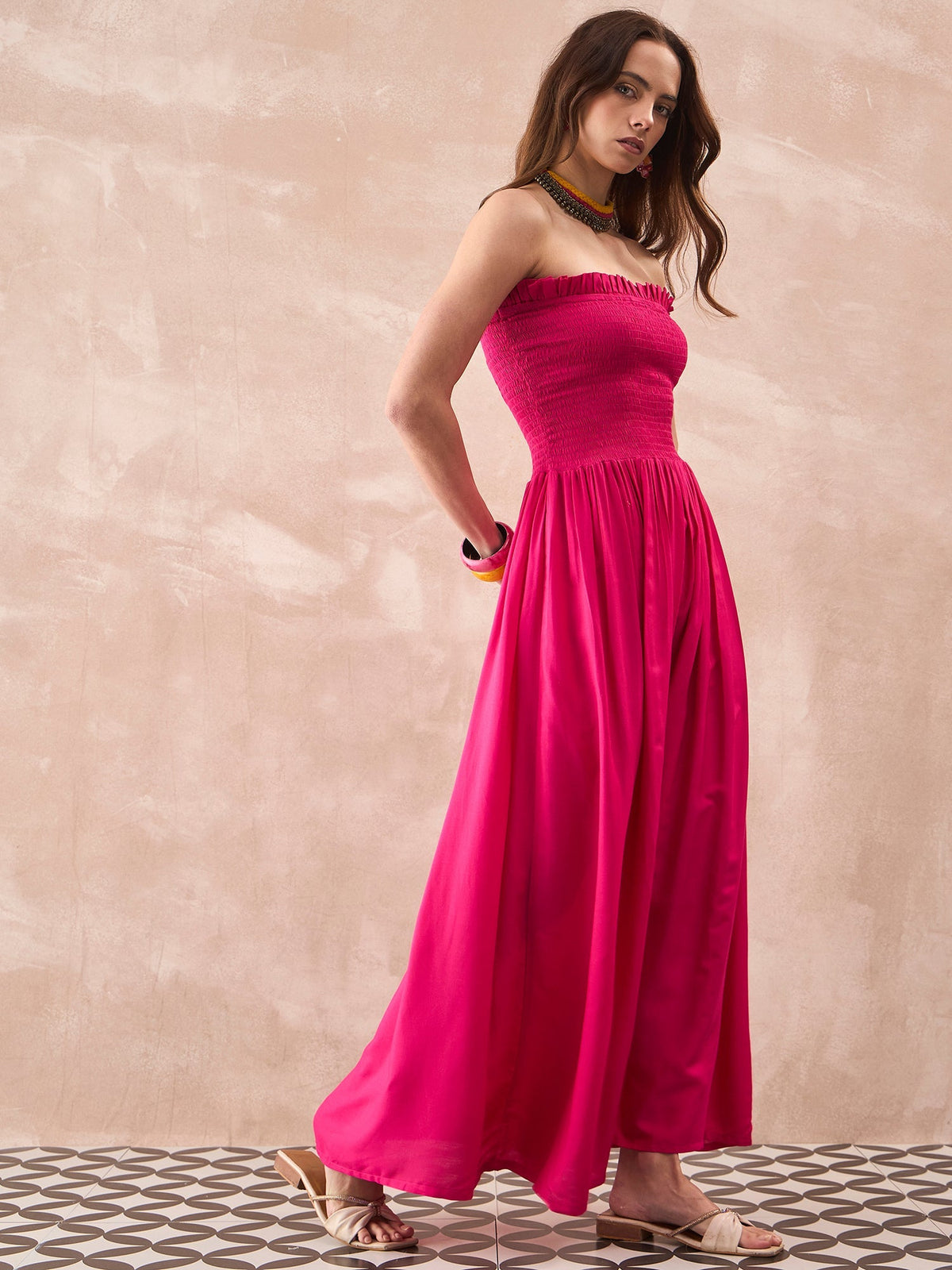 InWeave Fuchsia Solid Off Shoulder Dress