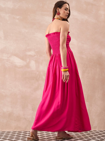 InWeave Fuchsia Solid Off Shoulder Dress