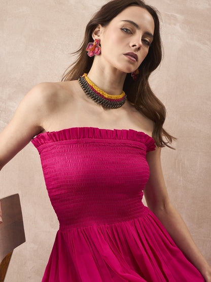 InWeave Fuchsia Solid Off Shoulder Dress