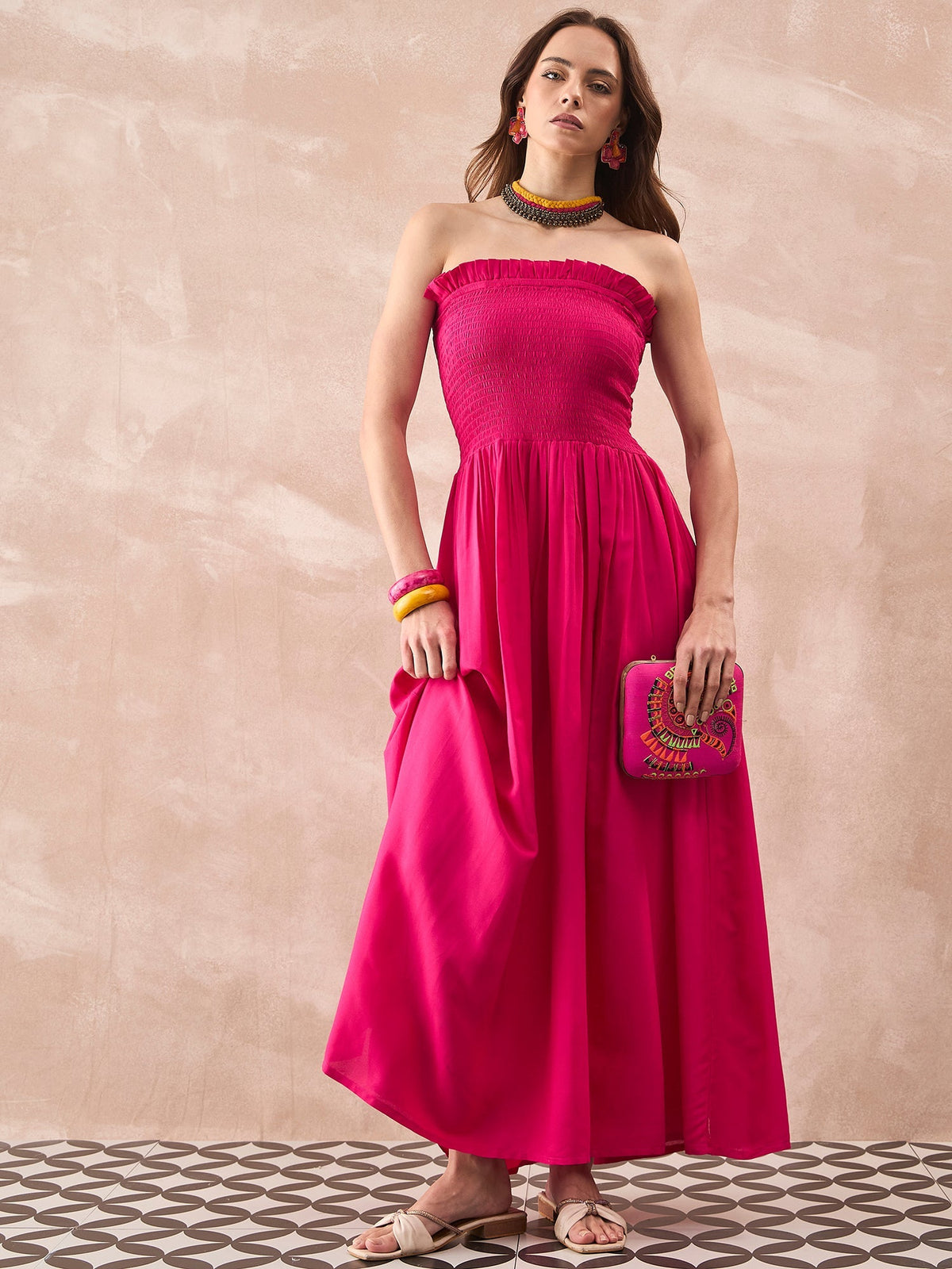 InWeave Fuchsia Solid Off Shoulder Dress