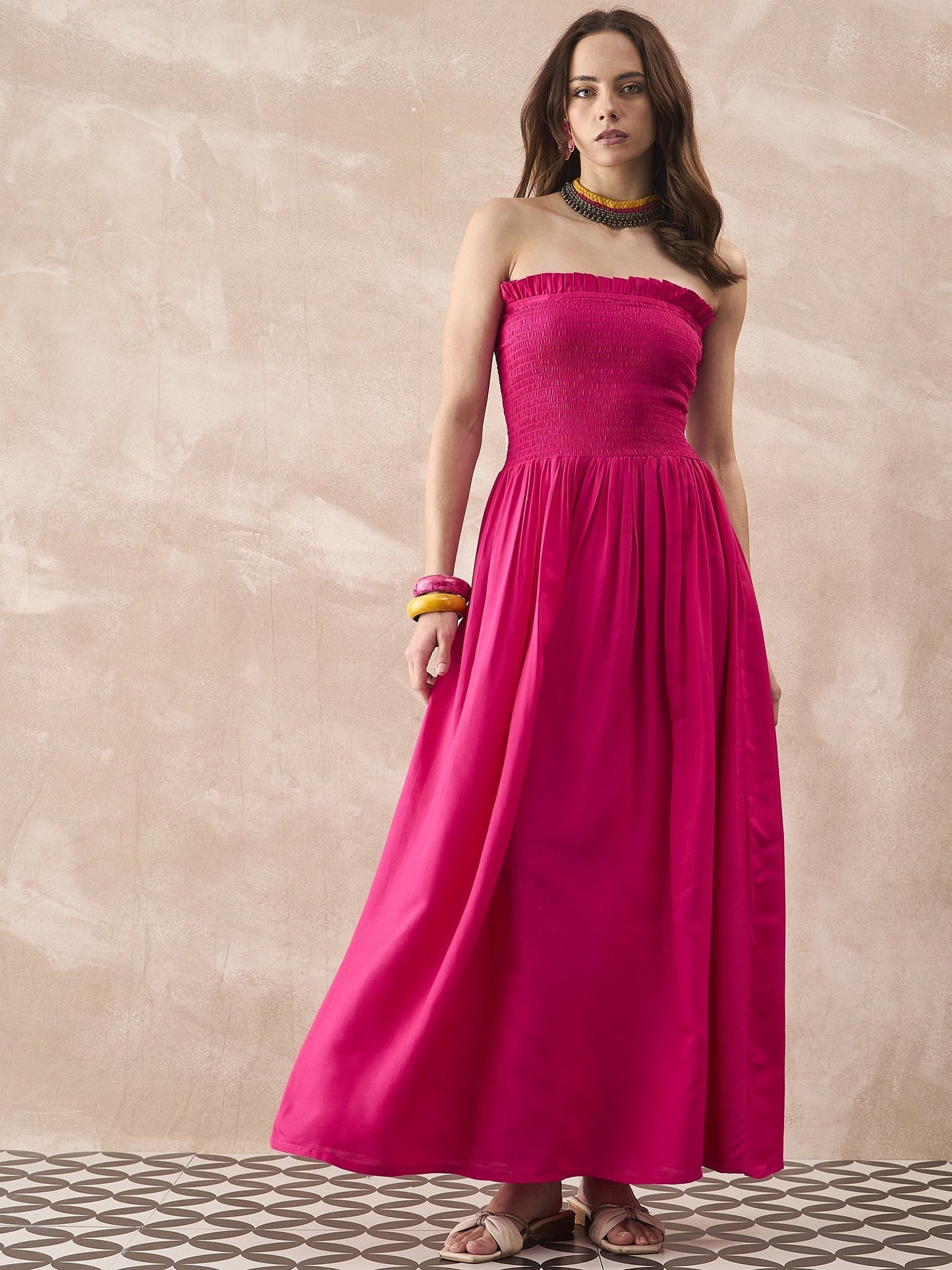 InWeave Fuchsia Solid Off Shoulder Dress