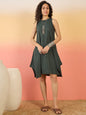 InWeave Dark Green Kantha R Neck W/S Dress