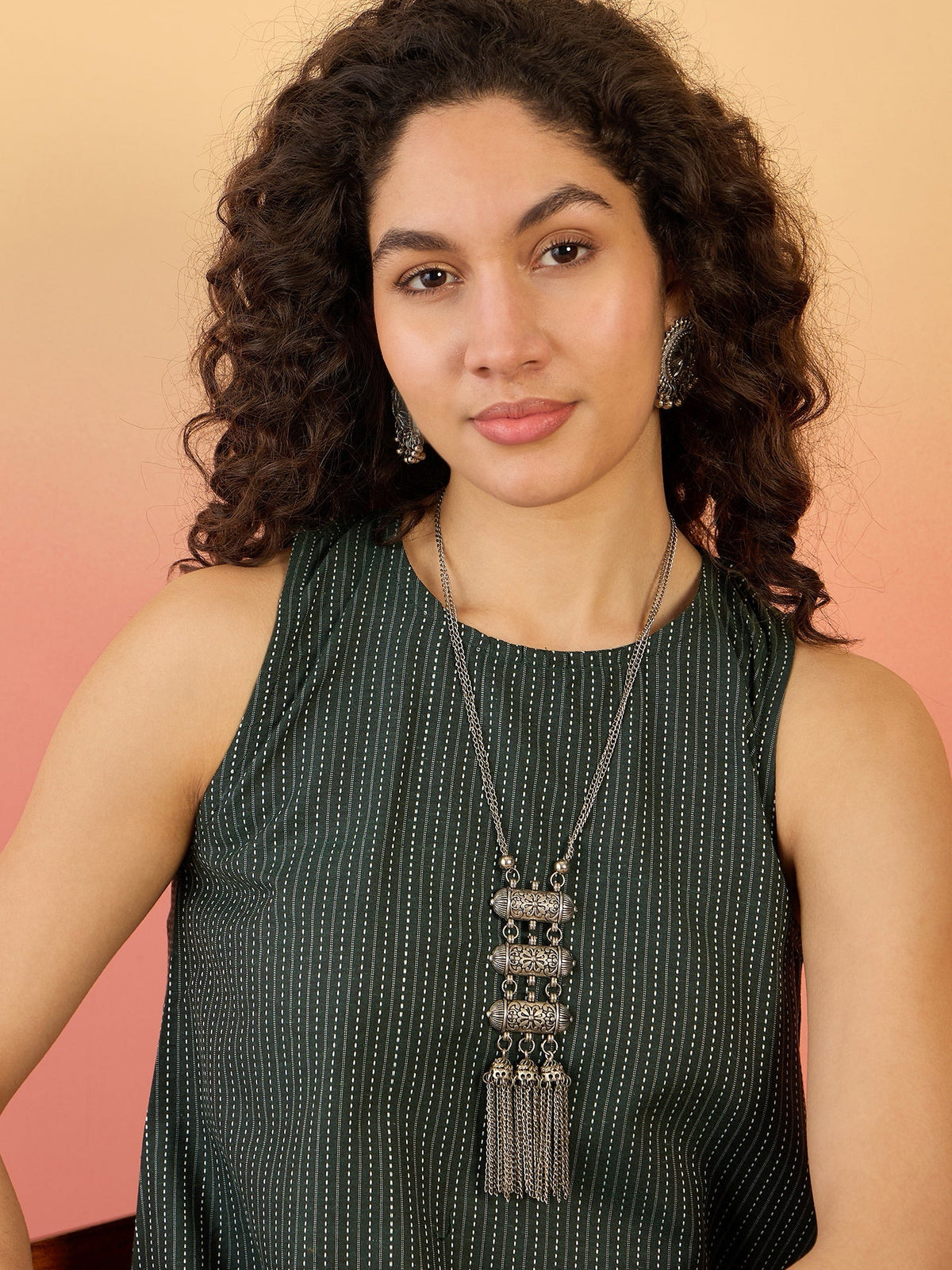 InWeave Dark Green Kantha R Neck W/S Dress