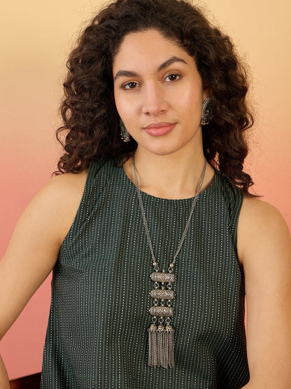 InWeave Dark Green Kantha R Neck W/S Dress