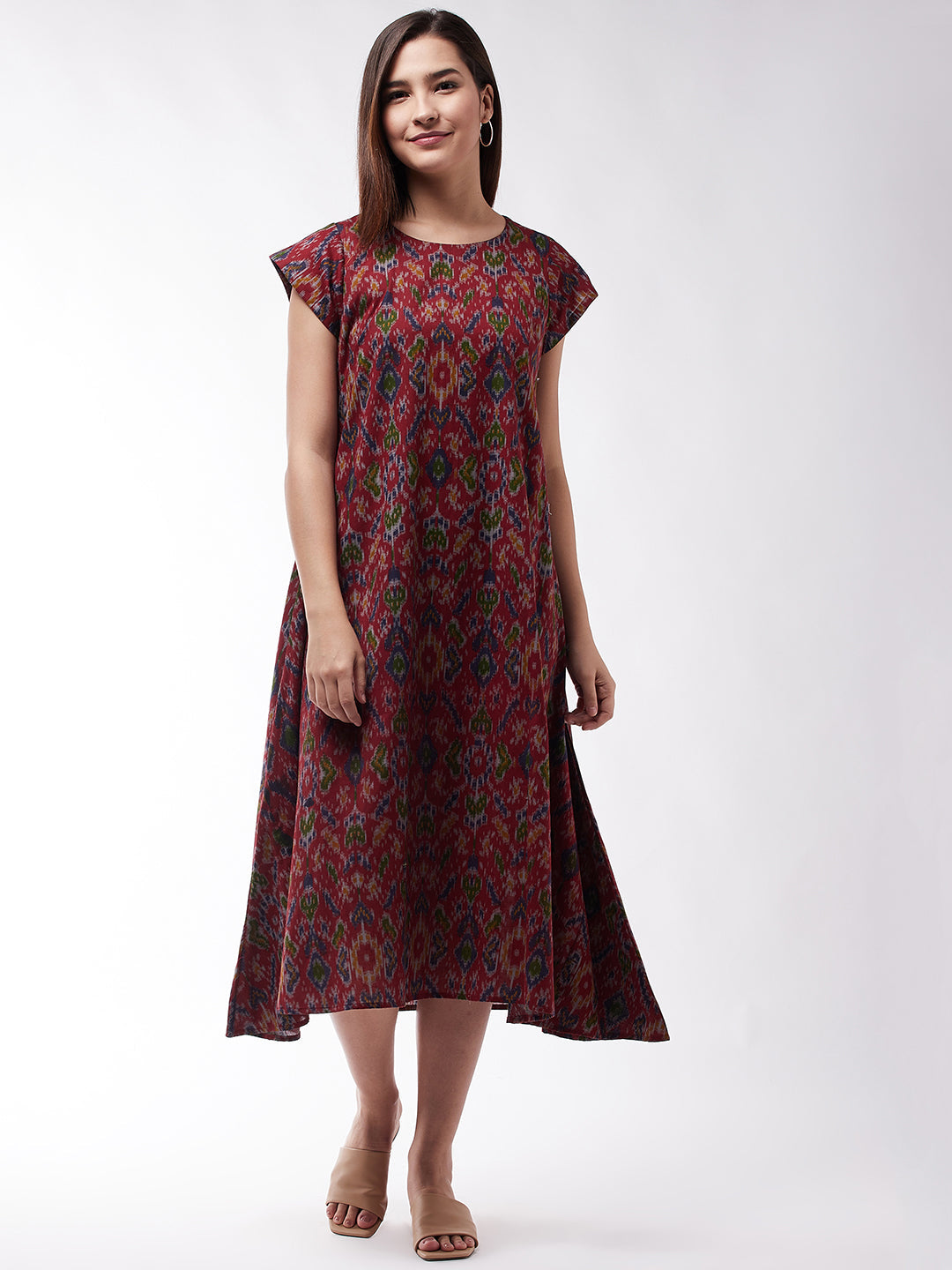 InWeave Abstract A- Line Ikkat Print Dress