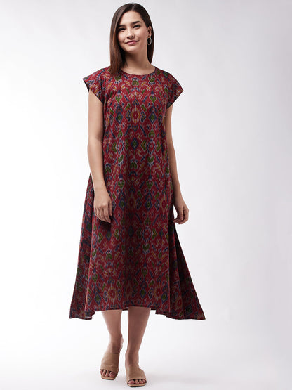 InWeave Abstract A- Line Ikkat Print Dress