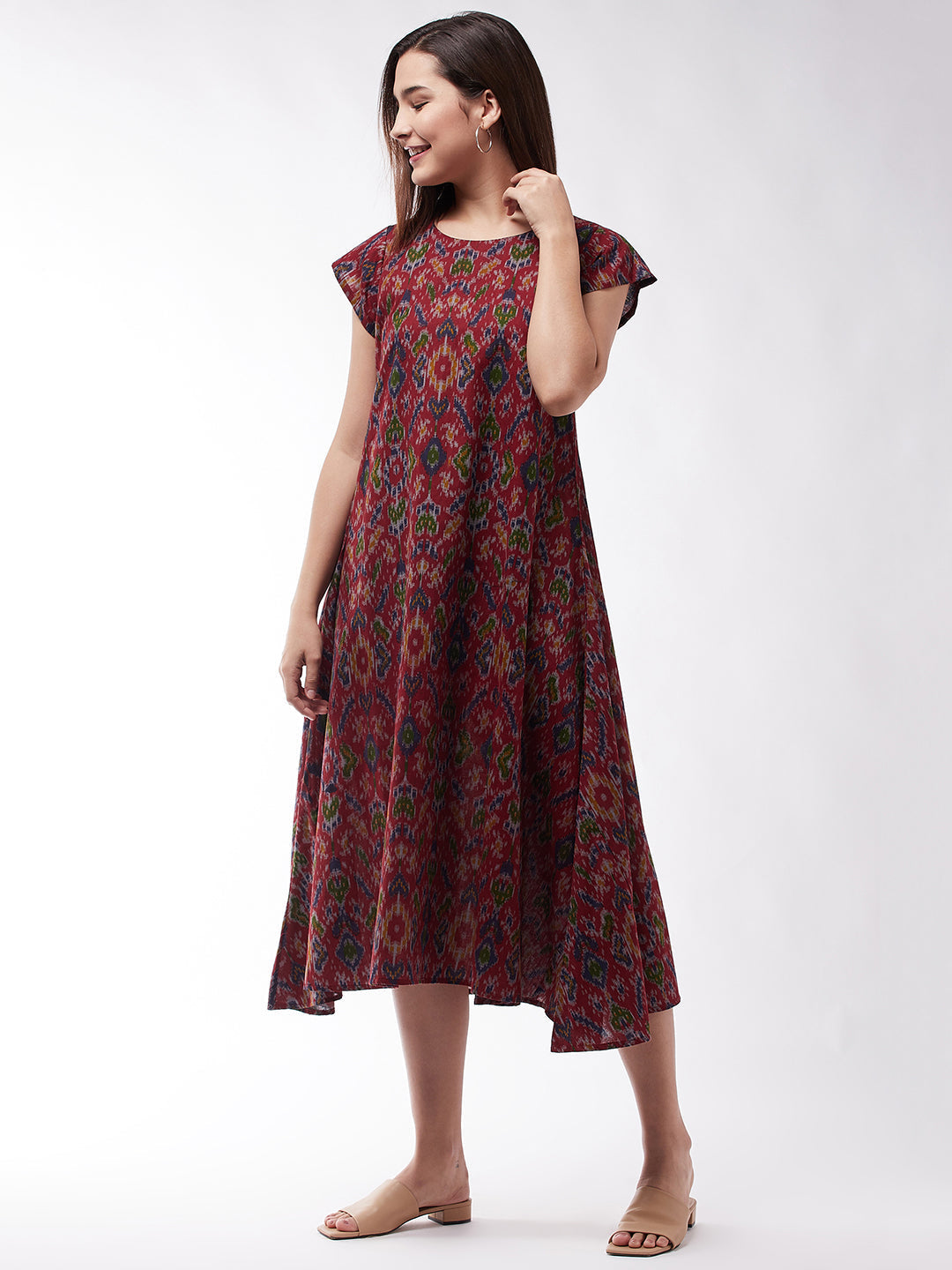 InWeave Abstract A- Line Ikkat Print Dress