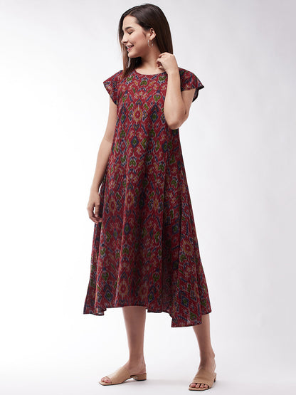 InWeave Abstract A- Line Ikkat Print Dress