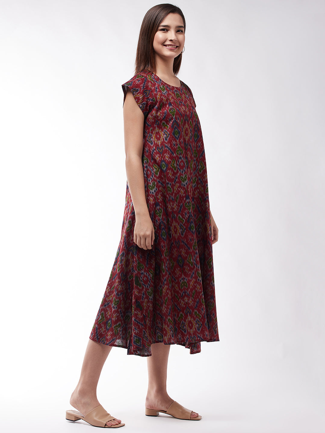 InWeave Abstract A- Line Ikkat Print Dress