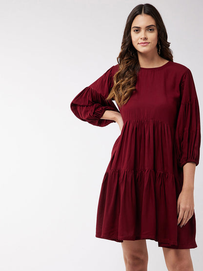InWeave Women's Barn Red Flared Short Dress