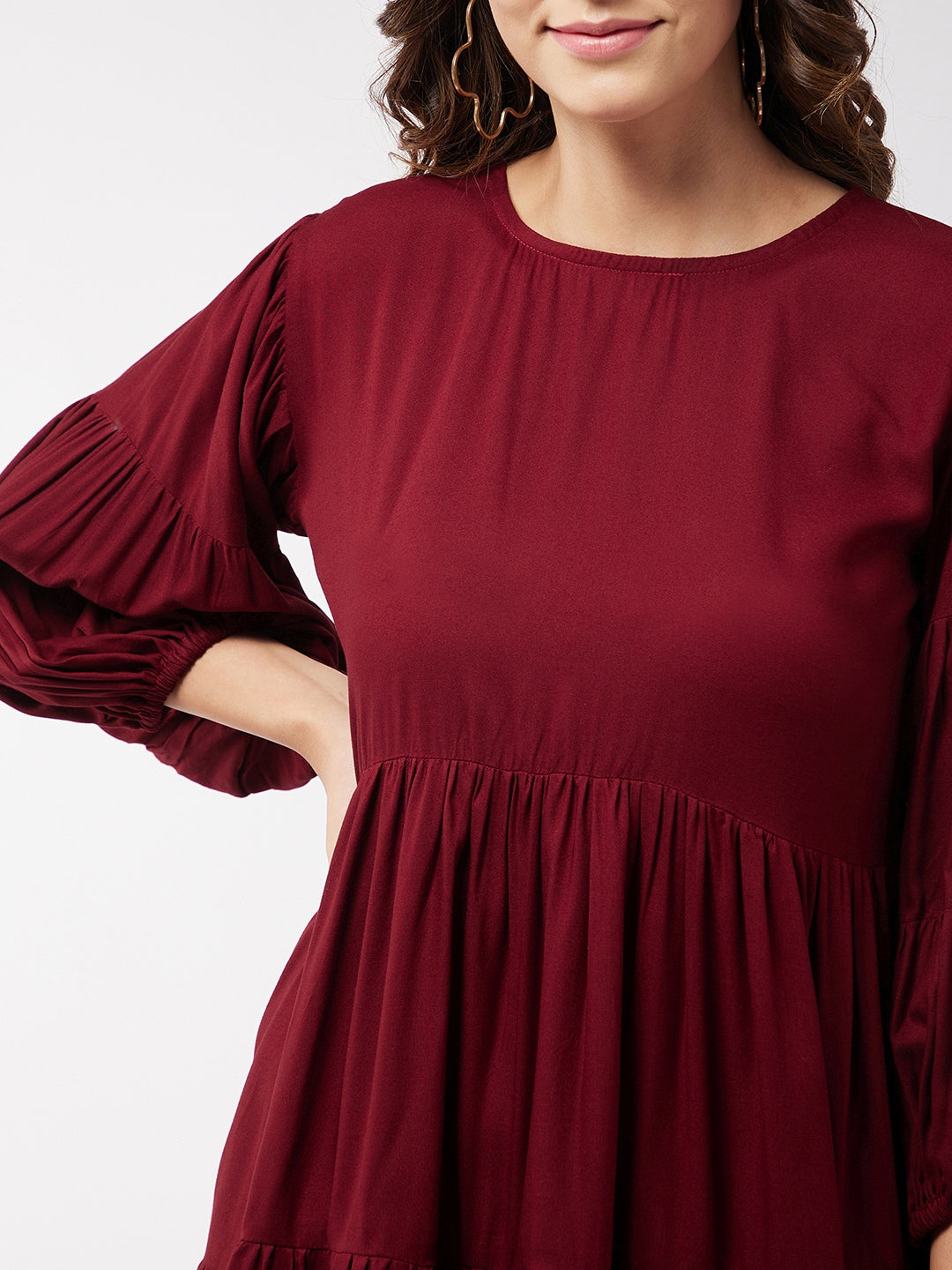 InWeave Women's Barn Red Flared Short Dress