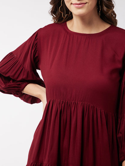 InWeave Women's Barn Red Flared Short Dress