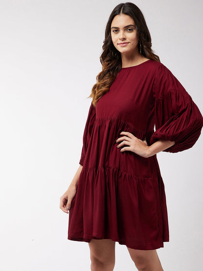 InWeave Women's Barn Red Flared Short Dress