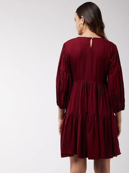 InWeave Women's Barn Red Flared Short Dress