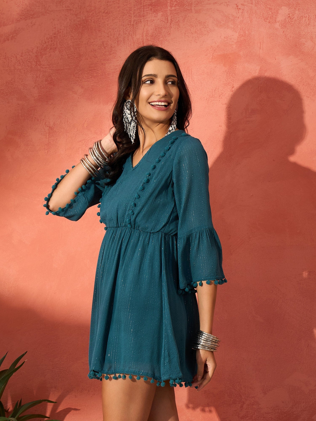 InWeave Teal Lurex Dress With Lace