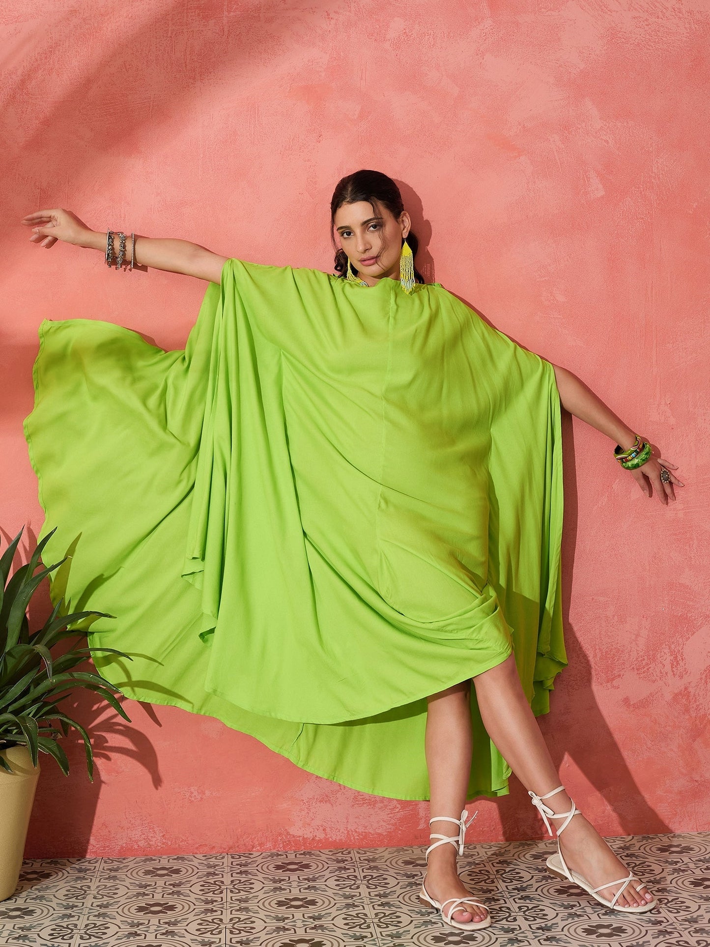 InWeave Lime Green Rayon Cowel Style Kaftan