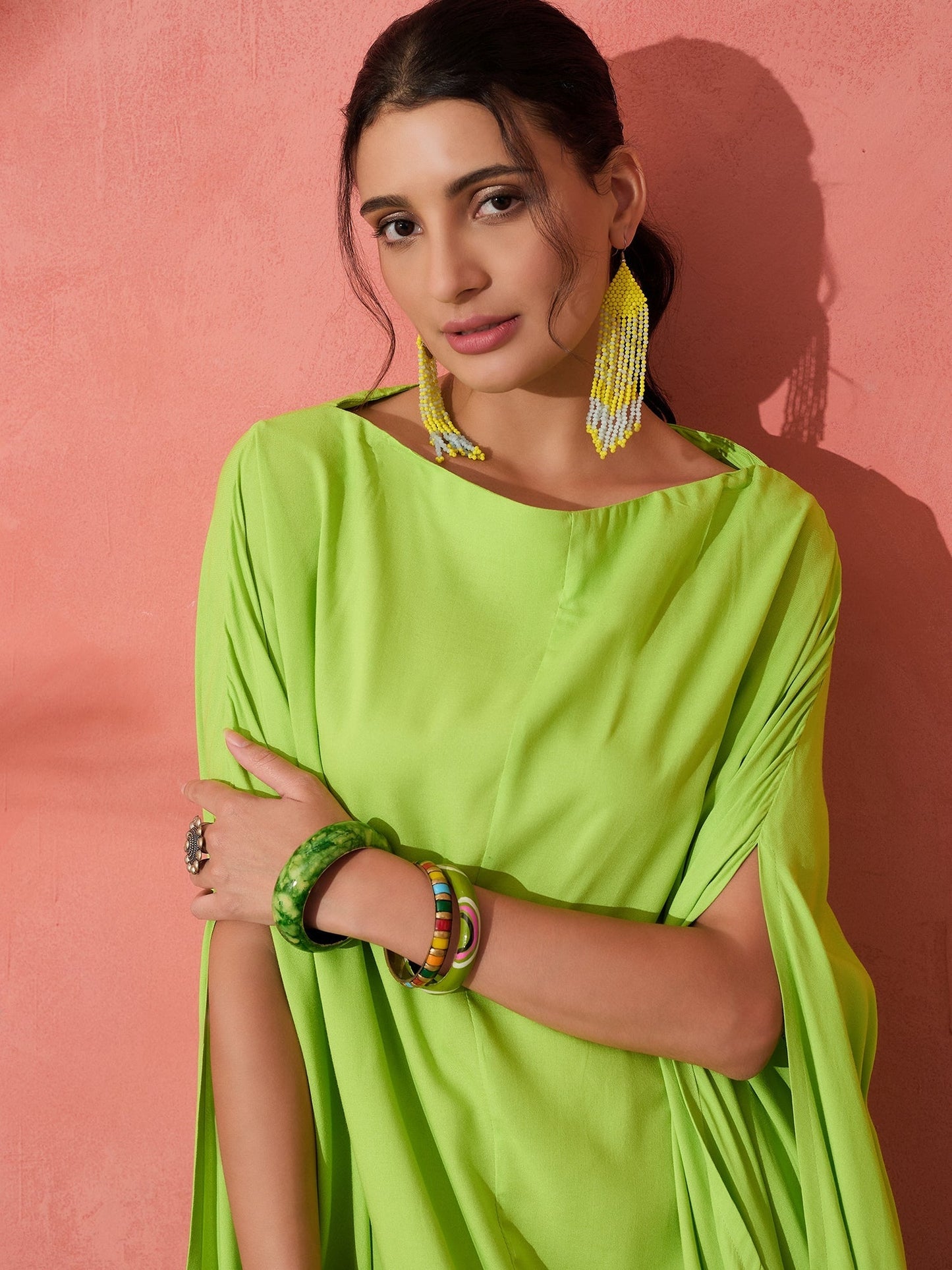 InWeave Lime Green Rayon Cowel Style Kaftan