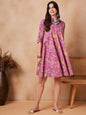 InWeave Dull Pink Floral Printed Flared Dress