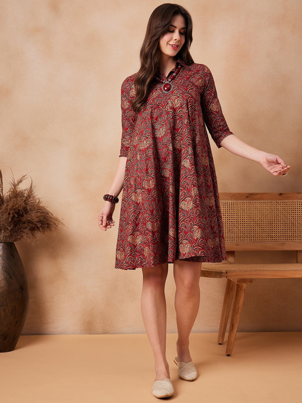 InWeave Rust Scales Printed Flared Dress
