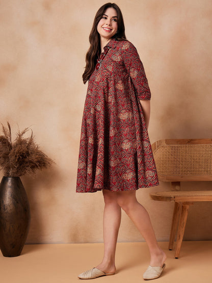 InWeave Rust Scales Printed Flared Dress