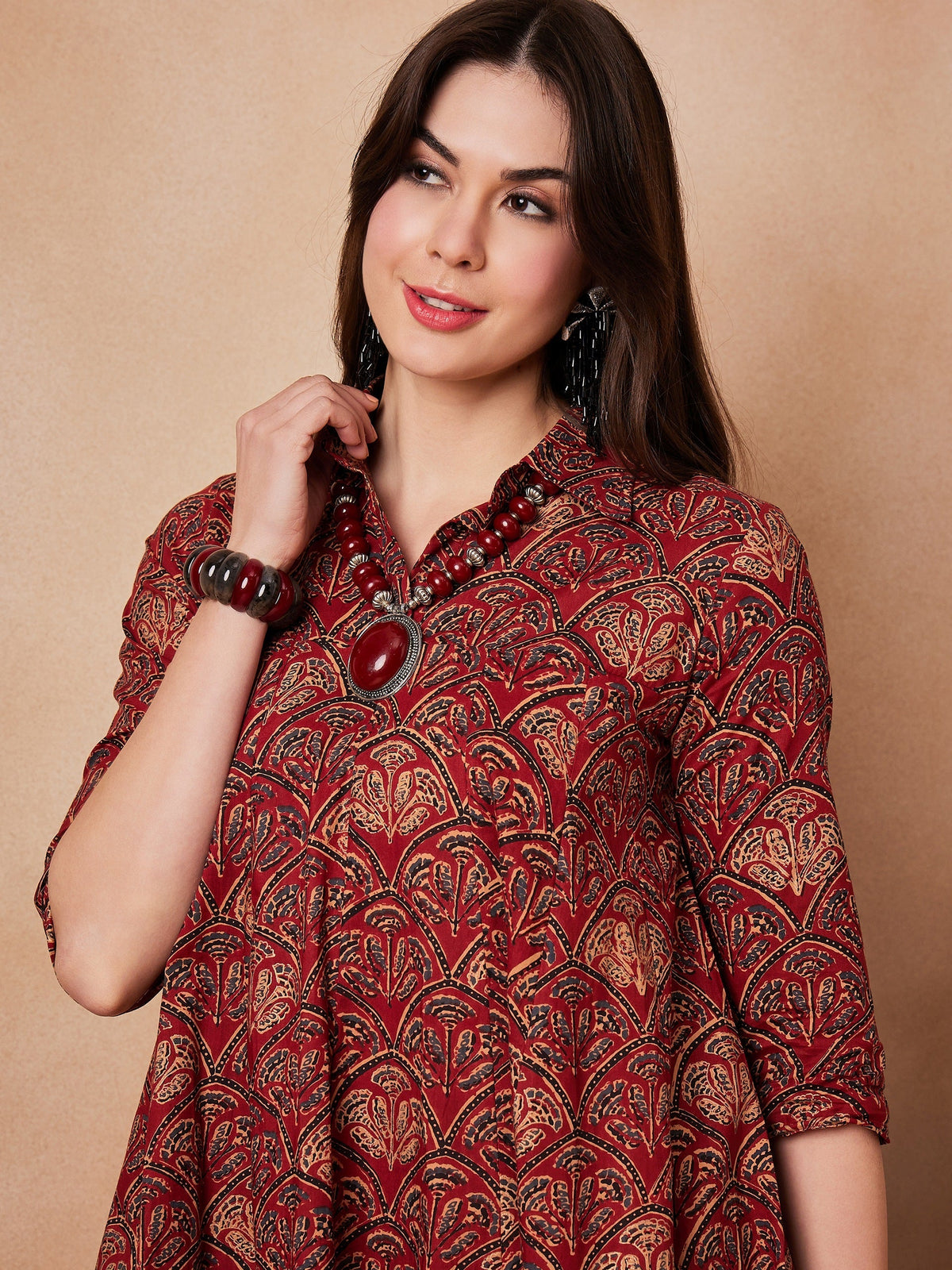 InWeave Rust Scales Printed Flared Dress