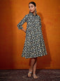 InWeave Black White Leaf Print Flared Dress