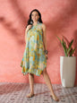 InWeave Pear Green Window Print R Neck Dress