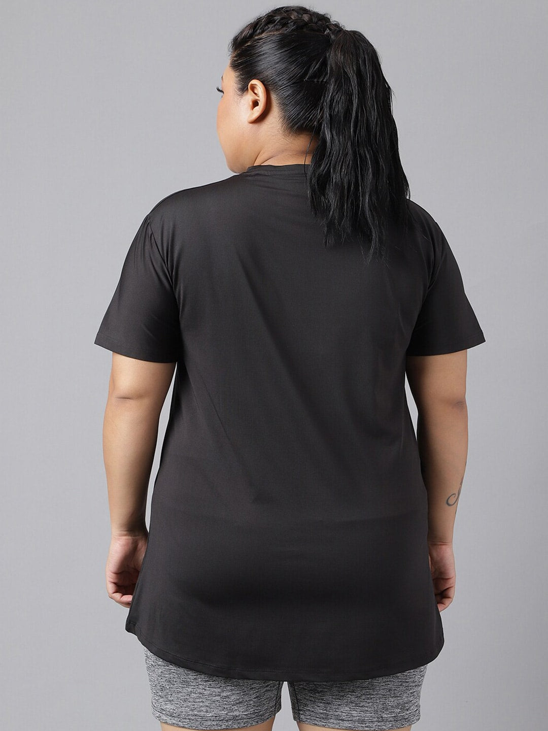 MKH Plus Size Typography Printed Dri-FIT Relaxed Fit Drop-Shoulder Sleeves Gym T-shirt