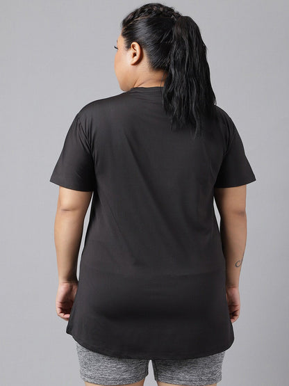 MKH Plus Size Typography Printed Dri-FIT Relaxed Fit Drop-Shoulder Sleeves Gym T-shirt