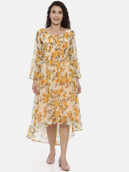 Souchii Women Cream-Coloured Floral Printed A-Line Dress