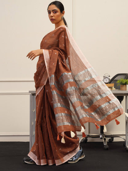Tikhi Imli Rust Abstract Woven Design Zari Saree