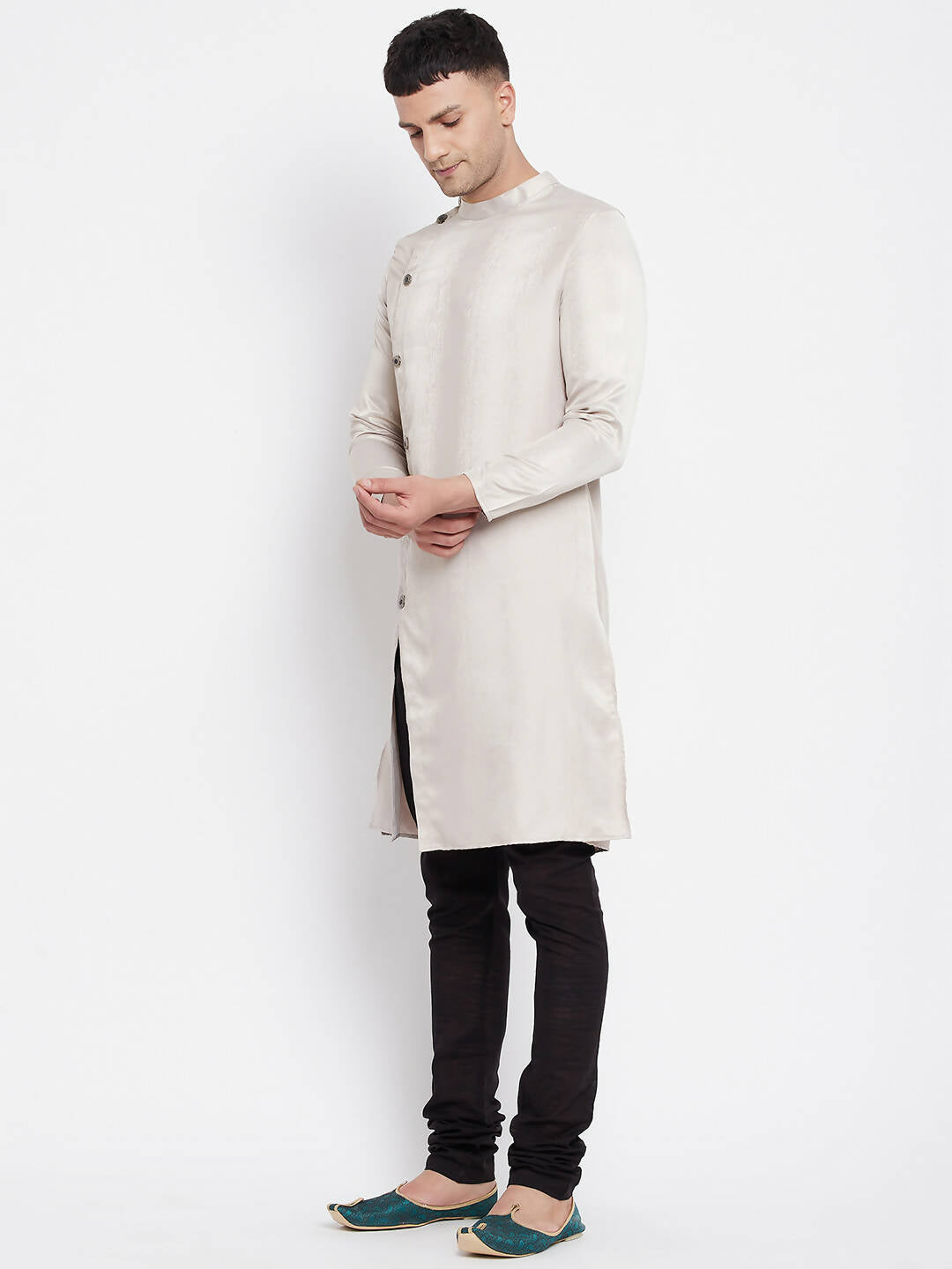 Even Apparels Beige Rayon Men's Sherwani Kurta With Asymetrical Cut