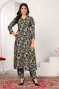 Monjolika Fashion Black Chanderi Floral Printed Designer Kurti With Pant