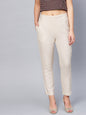 Juniper Women Offwhite Cotton Flex Solid Slim Fit Pant/Slim Pant