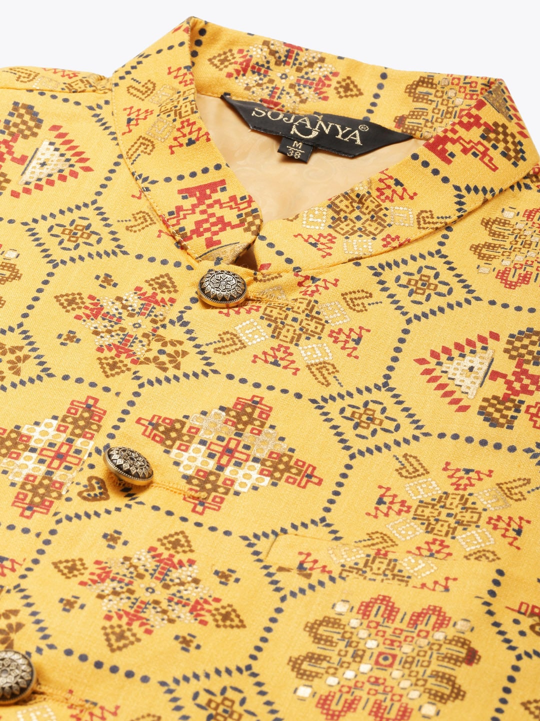 Sojanya Men Mustard Yellow Kurta with Churidar & Nehru Jacket