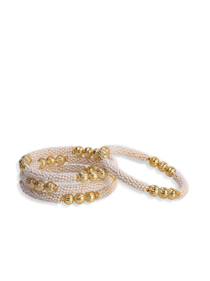 Gold-Polished Alloy Pearl With Gold Studs Bangles - The Pari
