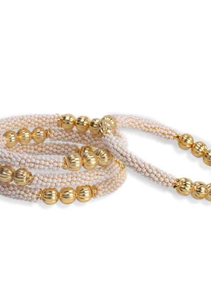 Gold-Polished Alloy Pearl With Gold Studs Bangles - The Pari